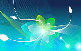 blue and green flower digital wallpaper
