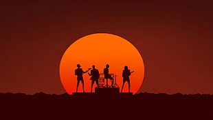 silhouette of band illustration, Daft Punk, music, Retro style