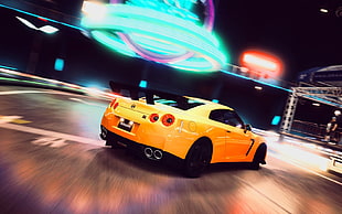 yellow coupe, car, blurred, Nissan, Nissan GT-R