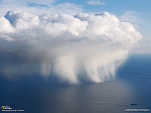 white and blue floral textile, National Geographic, sea, clouds, rain