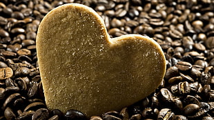 gray heart shape on coffee beans