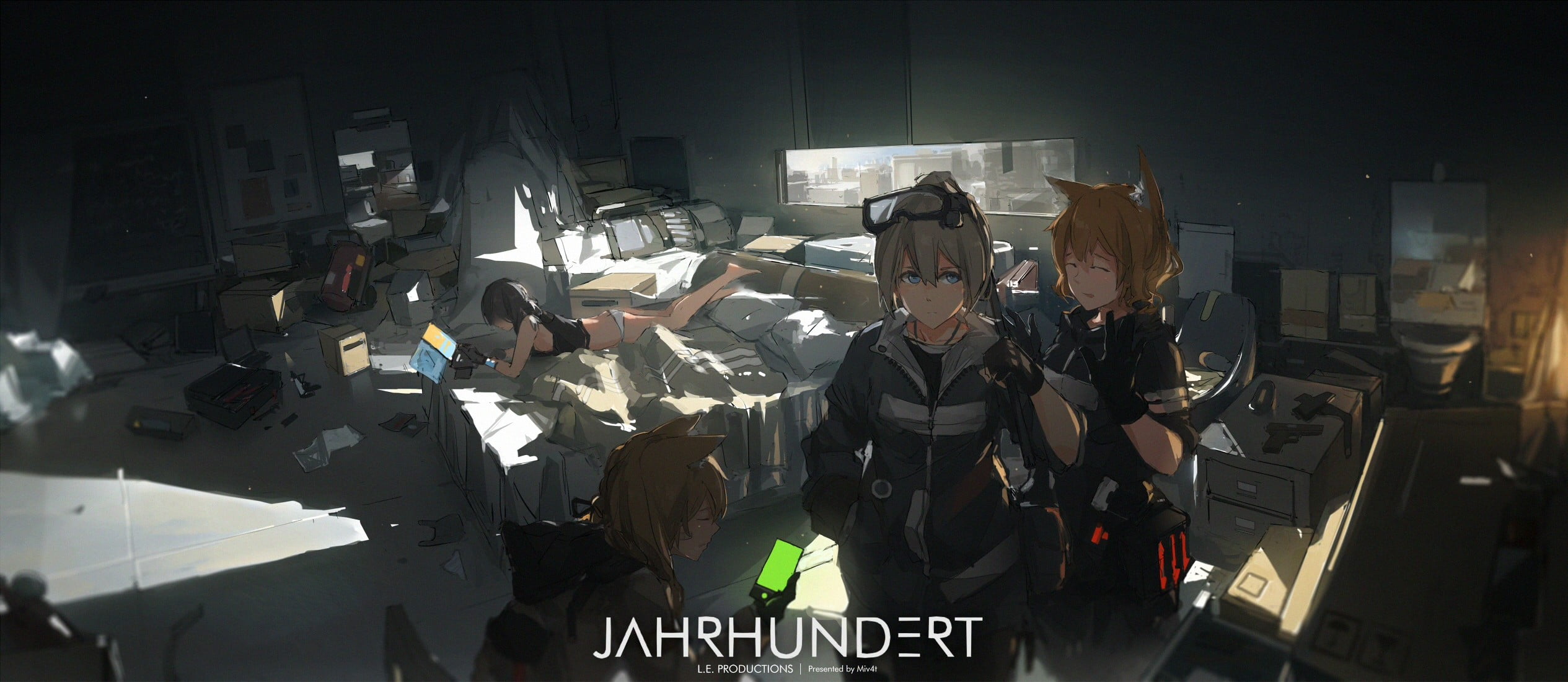 Jahrhundert poster, anime, digital art, original characters, room