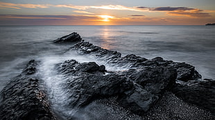 rock formation on seashore, portmarnock, dublin, ireland HD wallpaper