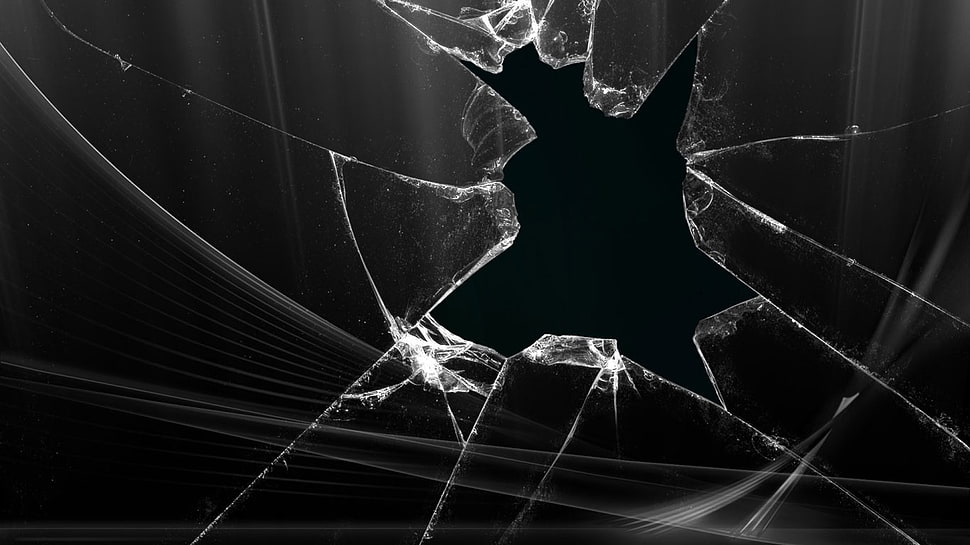 clear glass, monochrome, broken glass HD wallpaper