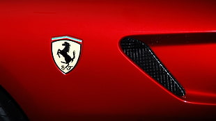 Ferrari emblem, Ferrari 599, Ferrari, red cars, logo HD wallpaper
