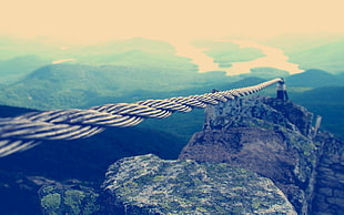 gray steel cable, ropes, landscape, mountains, nature