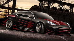 black and red sports coupe