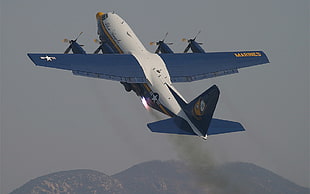 white and blue Marines aircraft, aircraft, Lockheed C-130 Hercules HD wallpaper