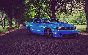 blue Ford Mustang, Ford Mustang, muscle cars, lowrider, tuning