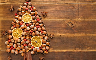 assorted seeds, Christmas, New Year, wooden surface, nuts