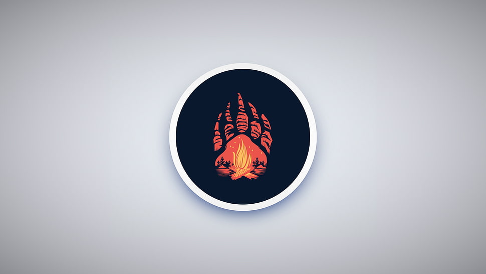 bear paw print wall decor, circle, triangle, minimalism, fire HD wallpaper