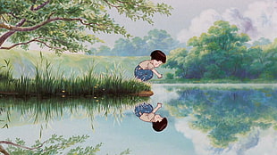 toddler character beside body of water wallpaper, Studio Ghibli, Hotaru no Naka HD wallpaper