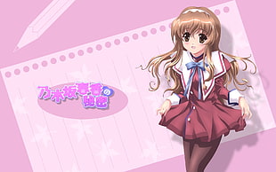 female anime character wearing red school uniform