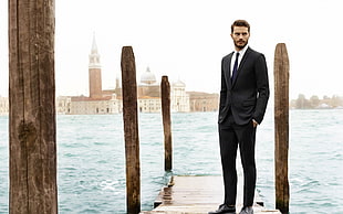 men's black formal suit, Jamie Dornan, suits, men HD wallpaper