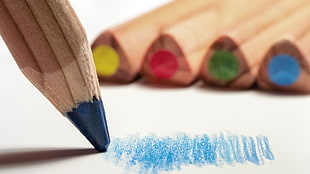 blue pencil, closeup, colorful, pencils HD wallpaper