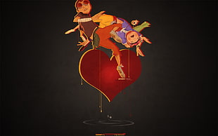 red heart illustration, digital art, children, heart, floating