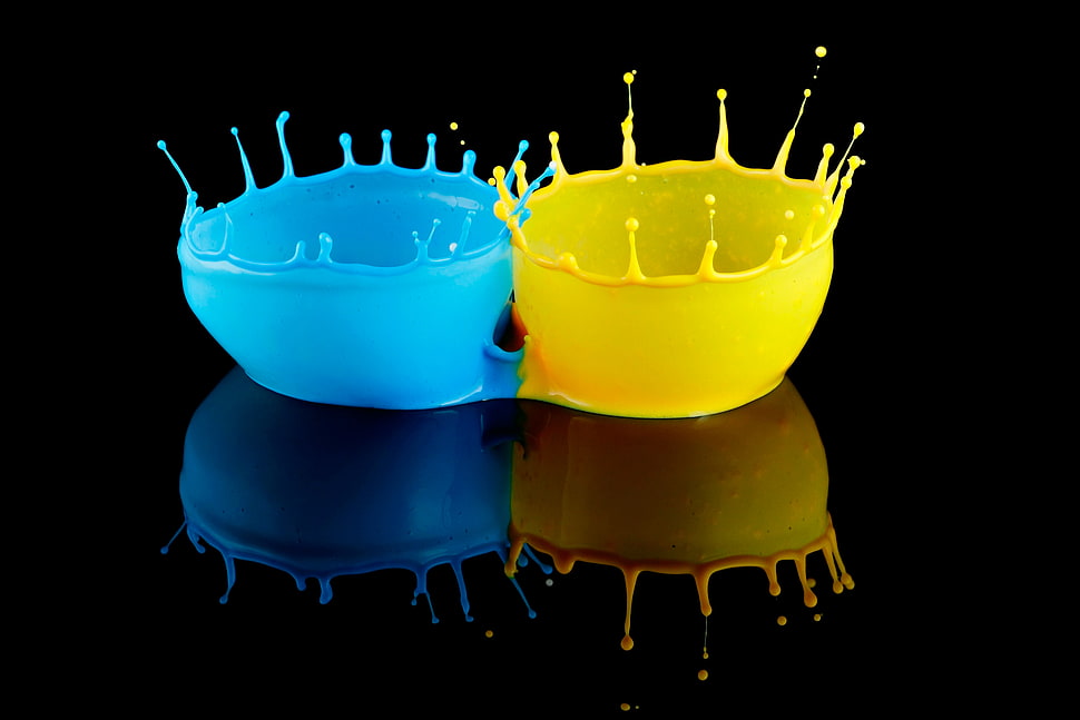 blue and yellow paint splash HD wallpaper