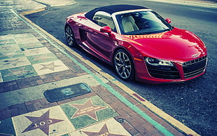 red coupe, car, Audi, red cars, urban