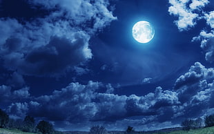 black and white abstract painting, Moon, clouds, landscape, sky