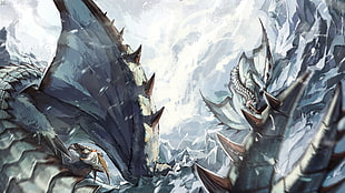 blue dragon illustration, fantasy art, dragon, Monster Hunter, Barioth