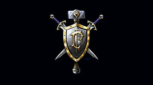 gray and brown swords and shield logo, World of Warcraft, PC gaming, Blizzard Entertainment, Warcraft