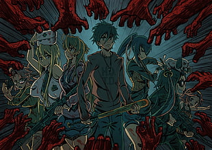 anime digital wallpaper, Highschool of the Dead, Komuro Takashi, Miyamoto Rei, Busujima Saeko HD wallpaper