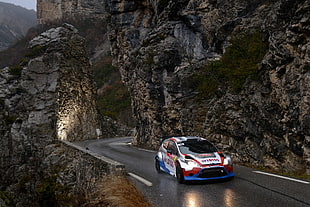 red and white racing car, wrc, Rallye, Robert Kubica, Ford HD wallpaper