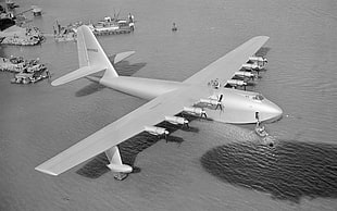 gray aircraft, aircraft, Hughes HK-1 Hercules , monochrome, airplane HD wallpaper