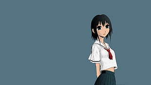 white bloused female cartoon character, Sundome, Sahana Kurumi, school uniform, short hair