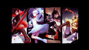 four female animated characters, RWBY, Ruby Rose (character), Weiss Schnee, Blake Belladonna