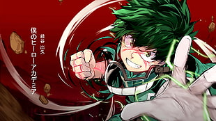 green haired male anime character illustration