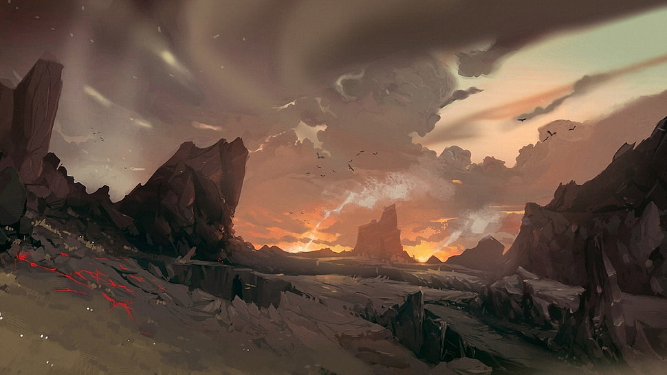 mountain illustration, artwork HD wallpaper