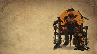 man sitting on bench and crows illustration, simple background, crow, BioShock Infinite