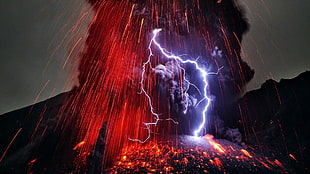 lava with lightning digital wallpaper
