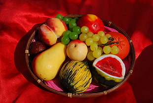 Variety of fruits on a brown basket HD wallpaper