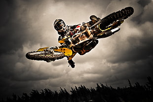 white, black, and yellow motocross bike, dirt bikes, cross, motorcycle, sport  HD wallpaper