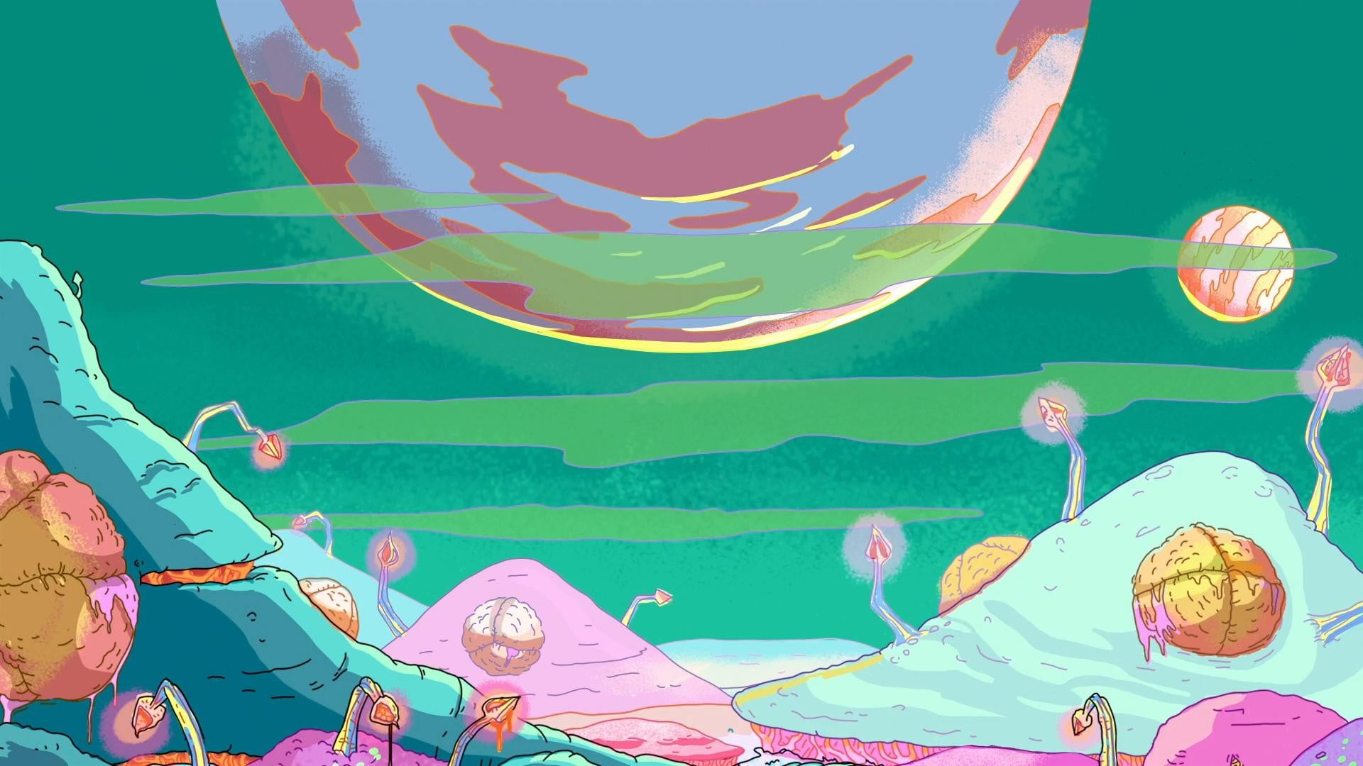 purple and pink planet wallpaper, Rick and Morty