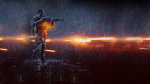 man holding rifle illustration, Battlefield 4