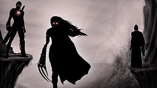 silhouette photo of three people with arms, artwork, fantasy art, dark, digital art
