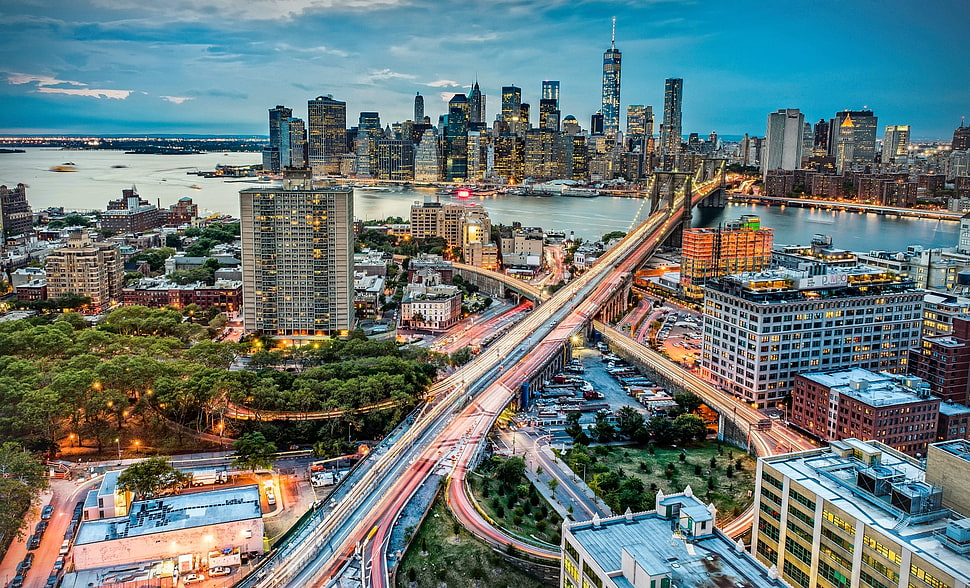 city buildings, Manhattan, city, New York City, Brooklyn Bridge HD wallpaper