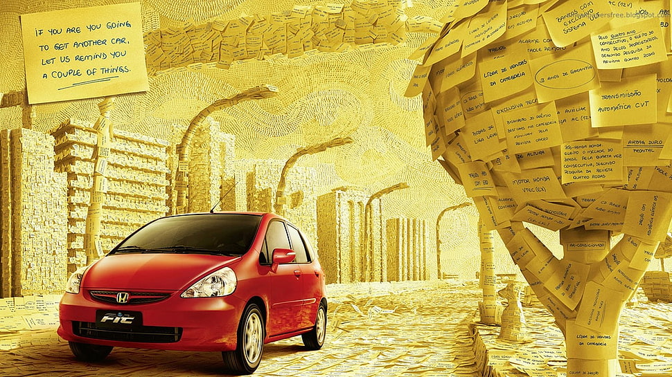 red Honda 5-door hatchback, artwork, car, red cars, vehicle HD wallpaper