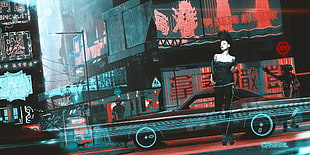 women's black top, artwork, cyberpunk, Kuldar Leement, signs
