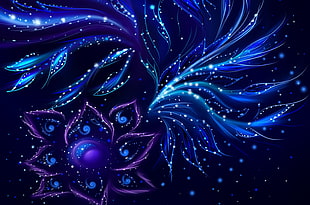 purple and blue floral digital wallpaper