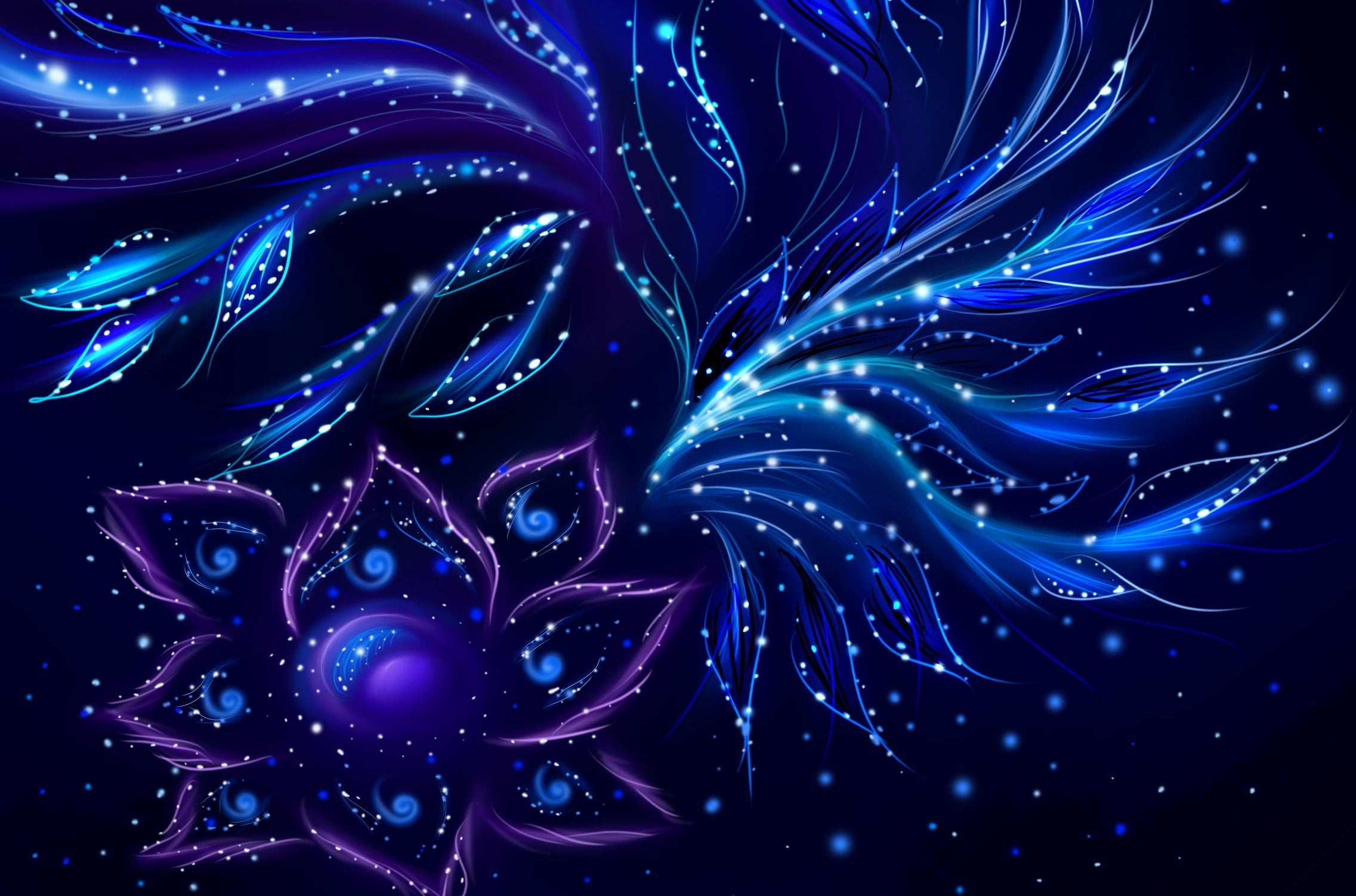 purple and blue floral digital wallpaper