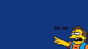 white and blue labeled paper, pixel art, pixels, The Simpsons, nelson muntz HD wallpaper