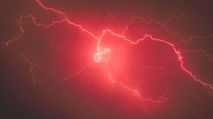 red lightning, red, lightning, sky, storm HD wallpaper
