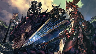 game characters wearing armors and black dragon