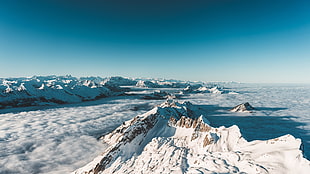 aerial photography of mountain covered by snow, snow, mountains, clouds