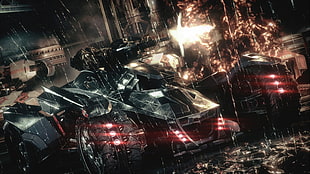 black and red Batmobile, Batman: Arkham Knight, Rocksteady Studios, Batman, Batmobile HD wallpaper
