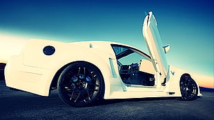 white sports coupe, car